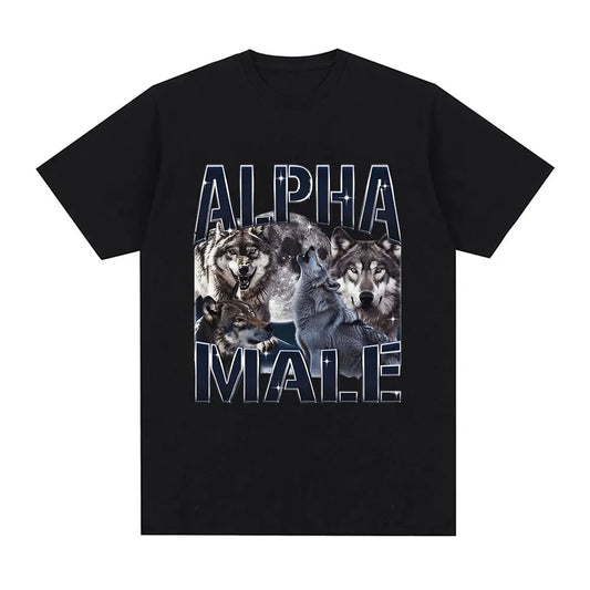 Alpha Male Funny Wolf Meme Graphic T-Shirt Men Women Clothing Fashion Short Sleeve T-Shirts 100% Cotton Casual Oversized T Shirt