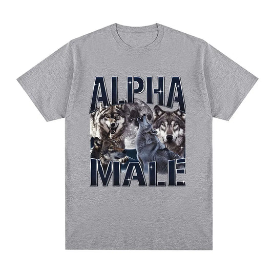 Alpha Male Funny Wolf Meme Graphic T-Shirt Men Women Clothing Fashion Short Sleeve T-Shirts 100% Cotton Casual Oversized T Shirt